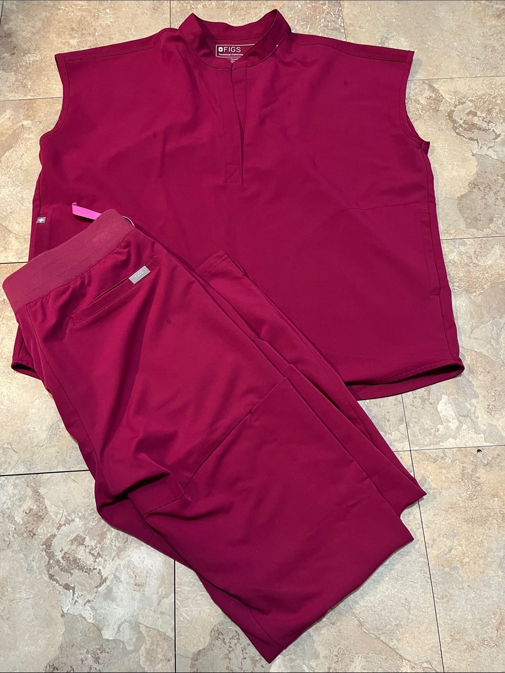 Figs Women's Burgundy Scrub Pants with Pink Drawstring